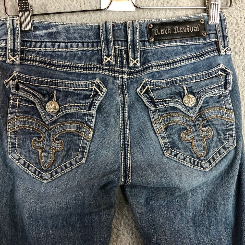 Rock Revival Distressed Debbie Boot Flap Pocket Low Rise Women's Jeans Size 27
